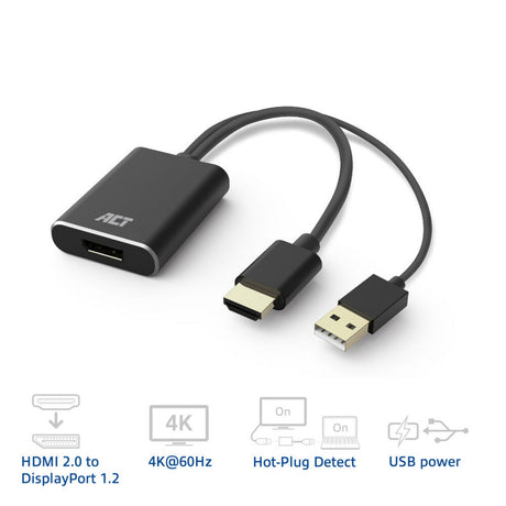 Act connettività adattatore da hdmi a displayport, 4k@60hz (nero)
