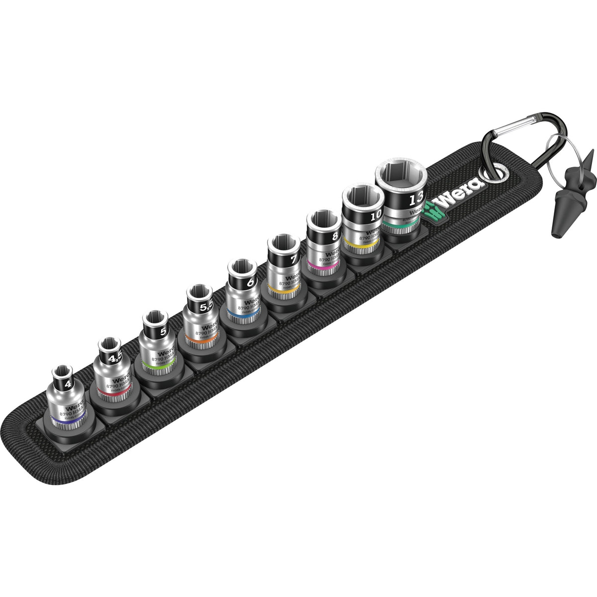 Cintura Wera a 1 set di chiavi a bussola zyklop (nero, 10 pezzi, con funzione di tenuta, con 1 4 -drive)