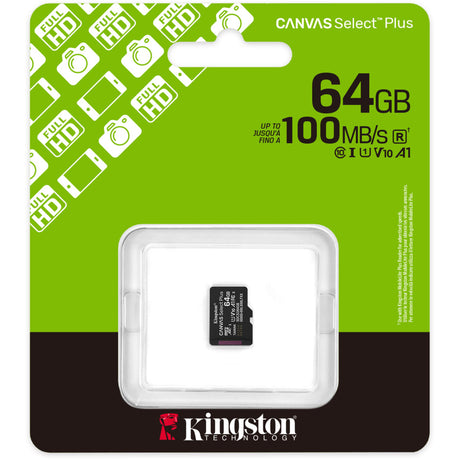 Scheda di memoria MicroSDXC Kingston Canvas Select Plus da 64 GB (nera, UHS-I U1, Classe 10, V10)