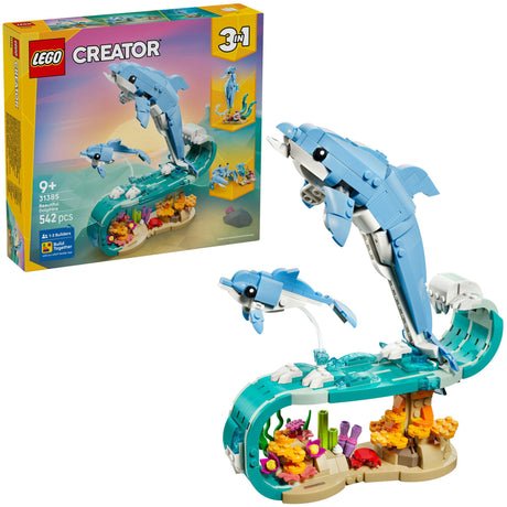 Animali marini 3 in 1 LEGO® Creator: bellissimi delfini - ricostruibili in cavalluccio marino o granchio - 31385