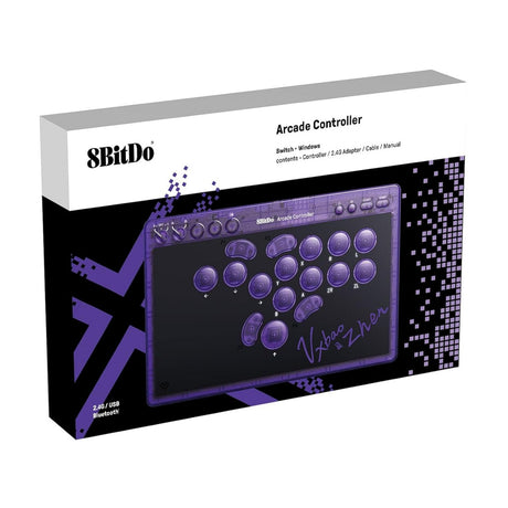 Controller arcade 8bitdo - edizione firma viola trasparente (viola trasparente, USB Bluetooth da 2,4 GHz, Nintendo Switch 1 + 2, PC)