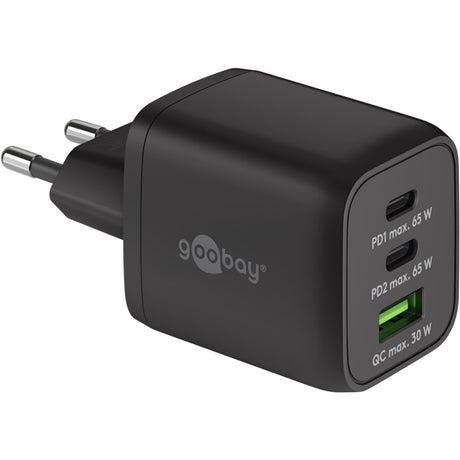 Caricabatterie rapido Goobay USB-C nano (65 W) e cavo tessile USB-C (nero, 1 metro)