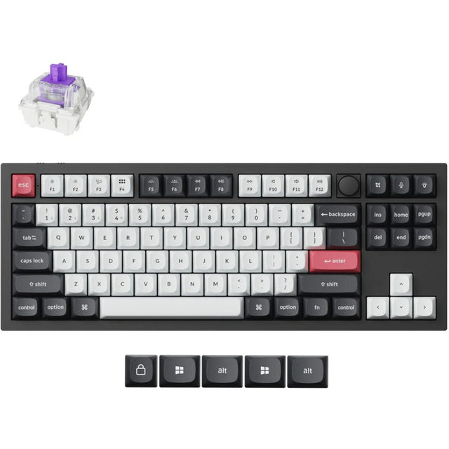 Keychron q3 he qmk-m1 tastiera meccanica rgb (nera, layout us (qwerty), nebulosa magnetica gateron double-rail, 80% (tkl), led rgb, osa double-shot pbt, hot swap, manopola, 2.4ghz | bluetooth 5.1 | usb-c)