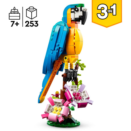 Set giocattolo Lego Creator 3 in 1, pappagallo esotico - rana - animale pesce per bambini - 31136