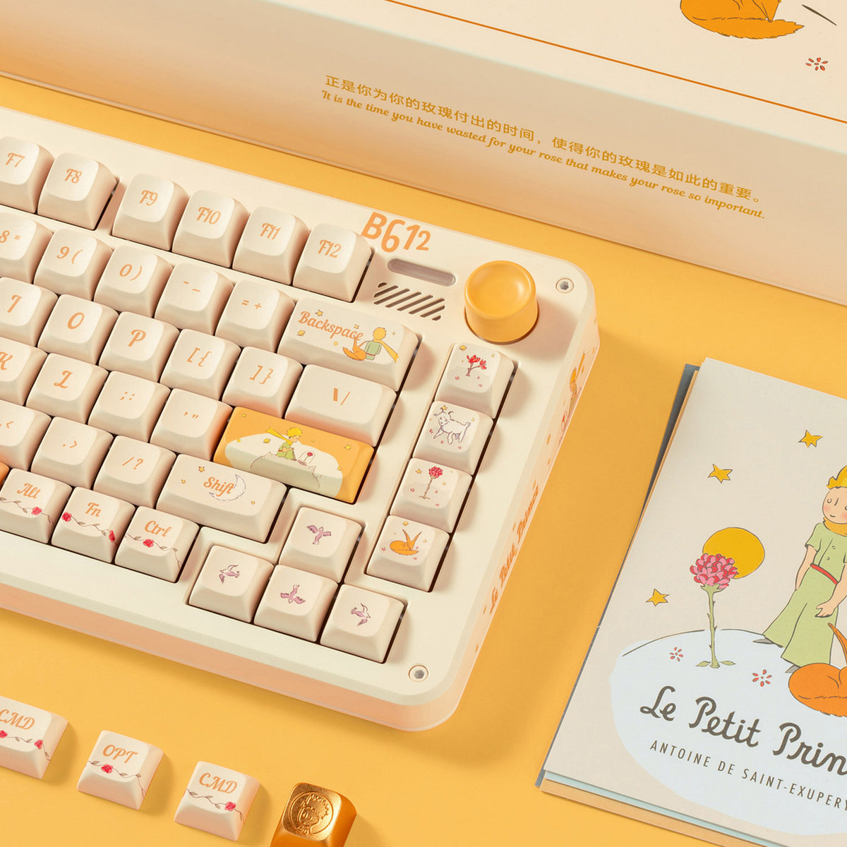 Tastiera meccanica wireless Iqunix zx75 Sunset Ponder (giallo chiaro, layout us (qwerty), iqunix piccolo principe, 75%, LED rgb, hot-swapable, double-shot pbt, 2,4 ghz | bluetooth 5.1 | usb-c)