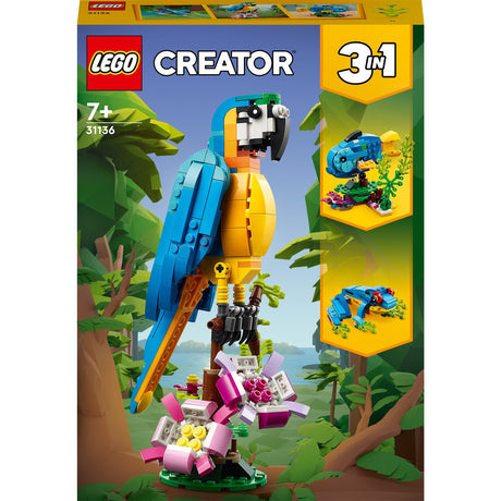 Set giocattolo Lego Creator 3 in 1, pappagallo esotico - rana - animale pesce per bambini - 31136