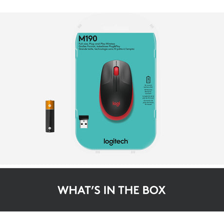 Mouse wireless di dimensioni standard Logitech m190 (rosso, 1000 dpi)