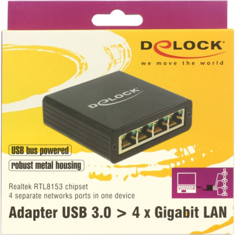 Delock USB 3.0 > Adattatore LAN gigabit 4x (nero, 80 centimetri)