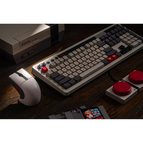 Mouse 8bitdo retro r8 - edizione n (grigio rosso, 50 - 26000 dpi, Bluetooth USB-C 2,4 GHz)