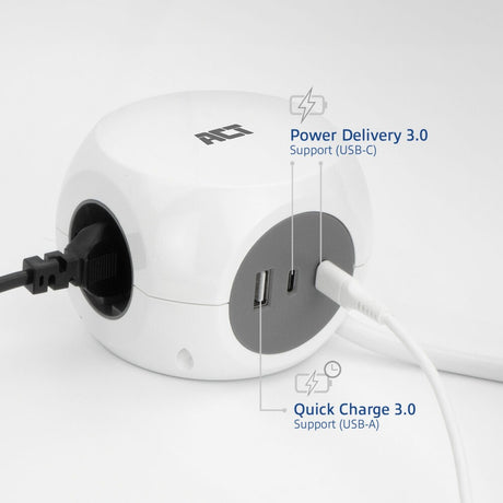 Act connettività cubo multipresa act con 3 prese, erogazione di potenza da 30 W, porte USB-C A, lunghezza cavo 1,5 m AC2425