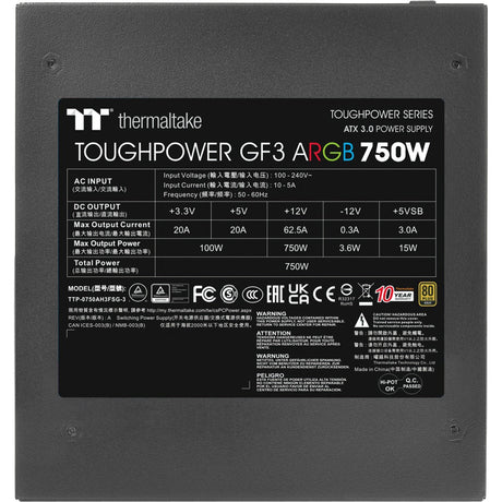 Thermaltake ToughPower GF3 ARGB Gen 5 EU Alimentatore modulare da 750 Watt (Nero, 4x PCIe)