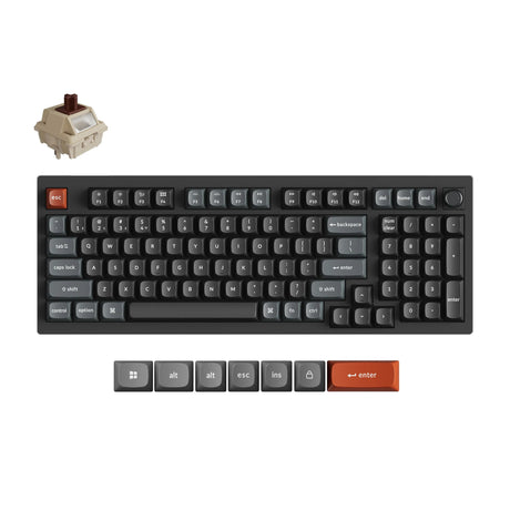 Tastiera meccanica personalizzata wireless Keychron v5 ultra 8K (nera, layout americano (qwerty), pompon in seta marrone, 96%, rgb, hot swap, 2,4 ghz | bluetooth 5.3 | usb-c)