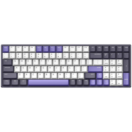 Tastiera meccanica wireless Iqunix f97 lavandin (lavanda, layout us (qwerty), cherry mx brown, 96%, led rgb, hot-swapable, pbt, 2.4ghz | bluetooth 5.1 | usb-c)