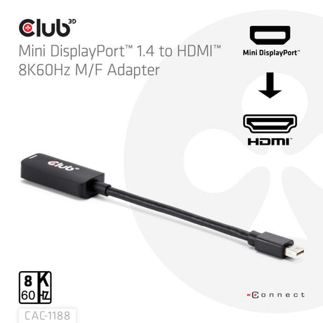 Adattatore Club 3D Mini Displayport 1.4 a HDMI 8K60Hz MF (nero)