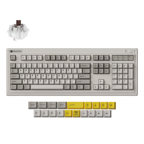 Tastiera meccanica wireless Keychron r6-m3 qmk (grigia, layout us (qwerty), super marrone, 100%, rgb, cherry pbt, hot swap, 2.4 ghz bluetooth 5.3 usb-c)