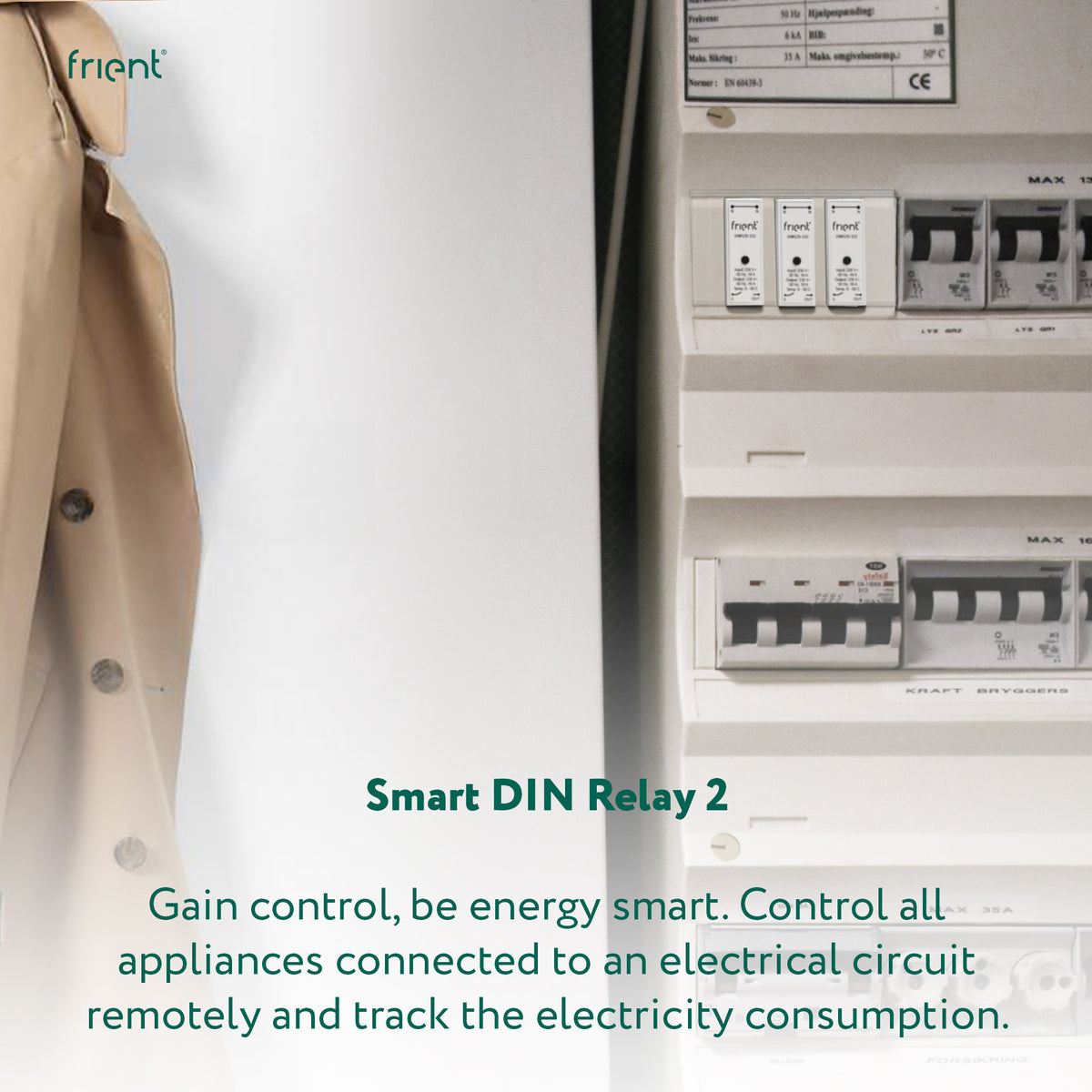 Relè relè smart din Frient (grigio chiaro, zigbee)