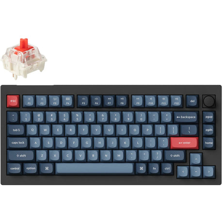 Tastiera meccanica Keychron v1 max-d1 rgb (nera, layout us (qwerty), gateron jupiter rosso, 75%, led rgb, double-shot pbt, hot swap, 2.4 ghz | bluetooth | usb-c, manopola)