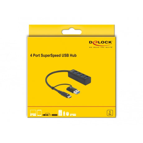Delock Hub USB 3.2 gen 1 a 4 porte con connessione USB Type-C o USB Type-A Hub USB (nero)