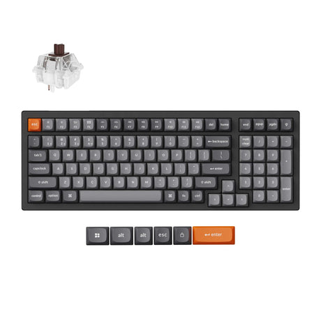 Tastiera meccanica Keychron K4 Max-H3 RGB (nera, layout USA (QWERTY), super marrone, 96%, RGB, copritasti PBT double-shot, hot swap, Bluetooth | USB-C | 2,4 GHz)