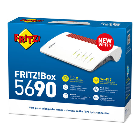 Fritz! router in fibra ottica internazionale box 5690 edition (bianco rosso, mesh wi-fi, 2,5 gbit s)