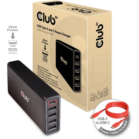 Caricabatterie Club 3D USB tipo A e C, 5 porte fino a 111 W (nero)