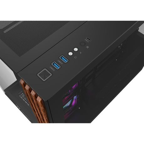 Custodia midi tower Thermaltake view 380 ws argb (colore legno nero | 2x USB-A | 1x USB-C | RGB | vetro temperato)