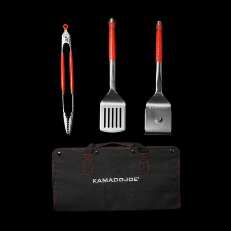 Kamado Joe Krafted Steel Grill Tools Set di accessori Posate per grill (3 pezzi, include borsa per il trasporto in tela)