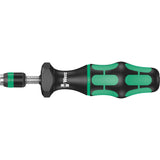 Chiave dinamometrica regolabile per cacciavite dinamometrico Wera serie 7400 Kraftform (nero verde, da 0,3 a 1,2 nm, con supporto a cambio rapido Rapidaptor)