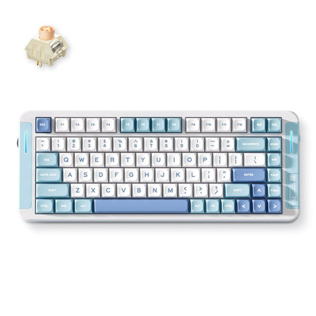 Tastiera meccanica personalizzata Mchose x75 v2 blue icy creamsicle (bianca, layout us (qwerty), kailh box icy creamsicle, 75%, rgb, hot swap, double-shot pbt, wireless | bluetooth | usb-c)