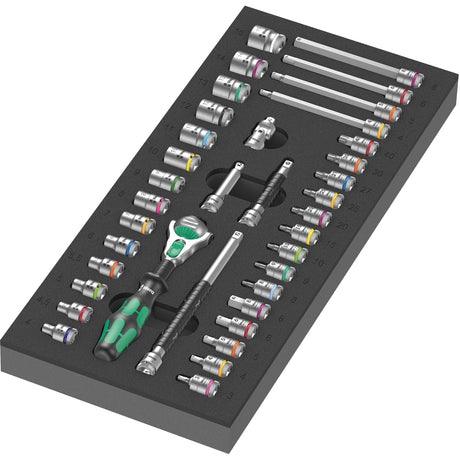 Wera inserto in gommapiuma 8000 a zyklop set 1 set di attrezzi (nero grigio, set cricchetto e bussola, in inserto in gommapiuma per carrello da officina)