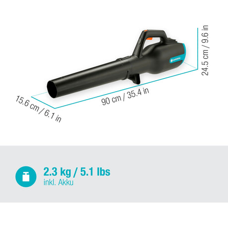 Gardena soffiatore per foglie a batteria powerjet 18v p4a set (grigio turchese, 14890-20, batteria inclusa)