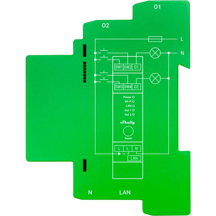 Shelly pro dimmer relè 14:00 (verde, 2 canali, WiFi, LAN, Bluetooth)