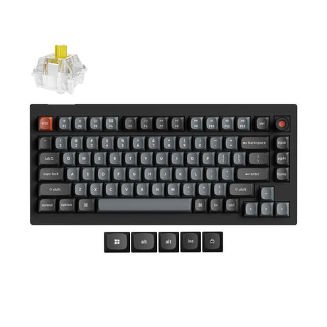 Keychron v1w-d4 8k qmk tastiera meccanica personalizzata cablata (nera, layout us (qwerty), super banana, 75%, led rgb, pbt double-shot, hot swap, 8k, pulsante)
