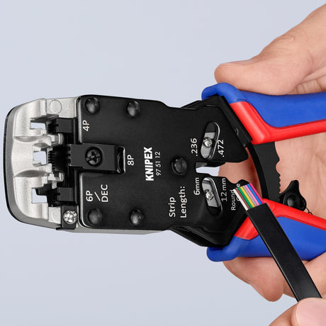 Pinza a crimpare Knipex 97 51 12 sb (blu rosso, RJ-10, RJ-11 12 e RJ-45)