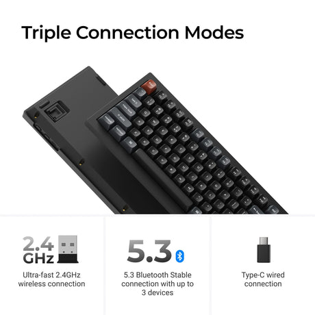Tastiera meccanica personalizzata wireless Keychron v1 ultra 8K (nera, layout americano (qwerty), pom banana in seta, 75%, rgb, hot swap, 2,4 ghz | bluetooth 5.3 | usb-c)