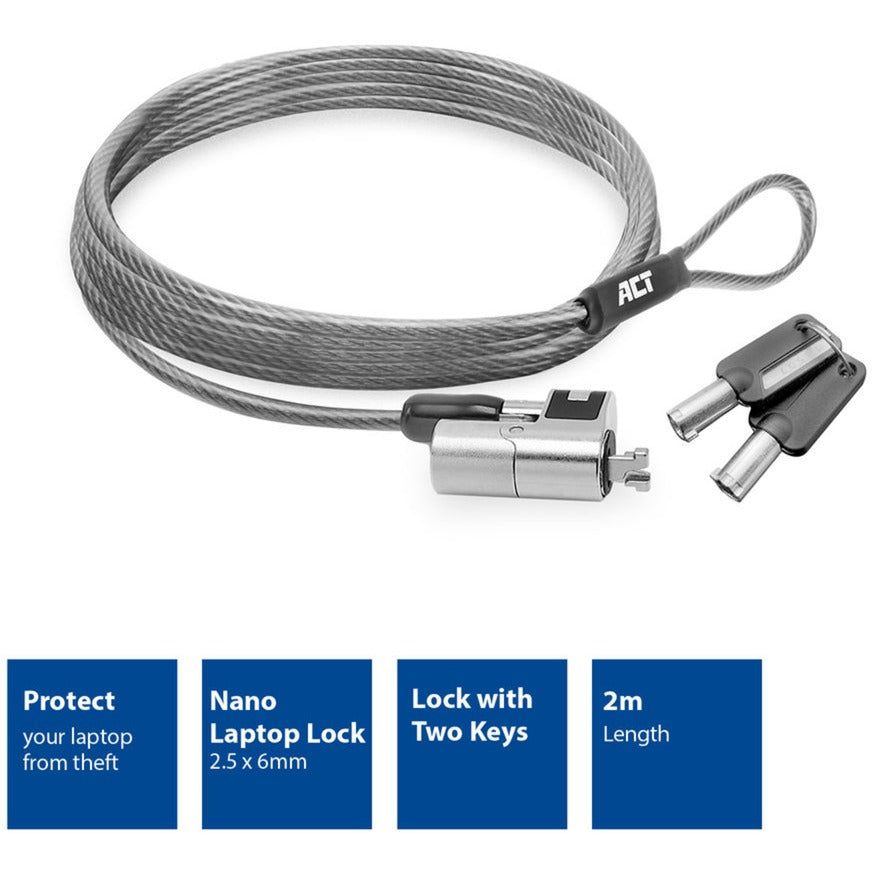 Lucchetto per laptop act ac9030 grigio 2000 mm
