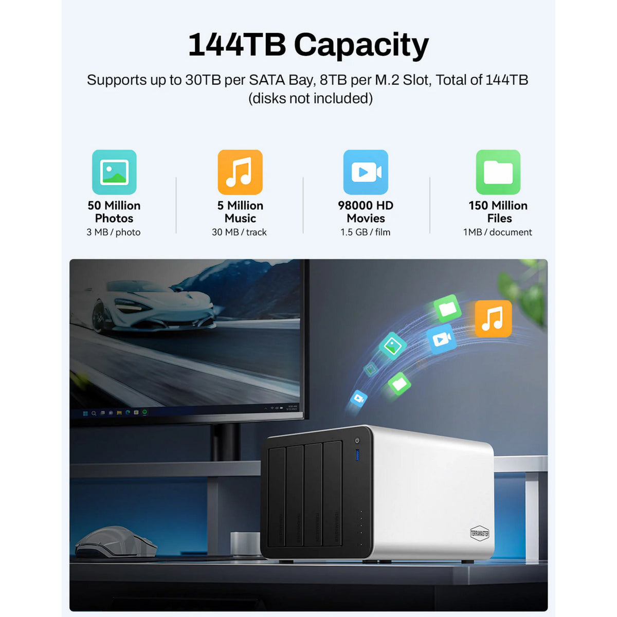 Terramaster f4-425 plus nas (bianco, 2x 5GBe, HDMI, USB)