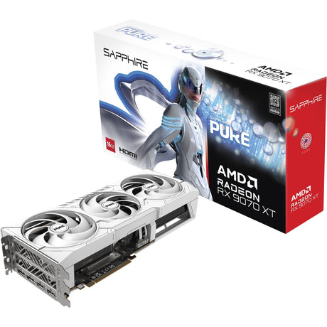 Scheda grafica Sapphire Radeon RX 9070 XT Pure (bianco, 2x Display Port, 2x HDMI 2.1, Rdna4)