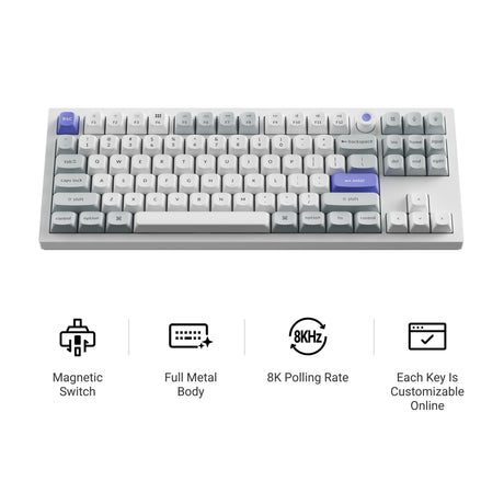 Tastiera Keychron q3 he 8k con interruttore magnetico (bianca, layout us (qwerty), lime ultraveloce, 80% (tkl), rgb, hot swap, 8k)