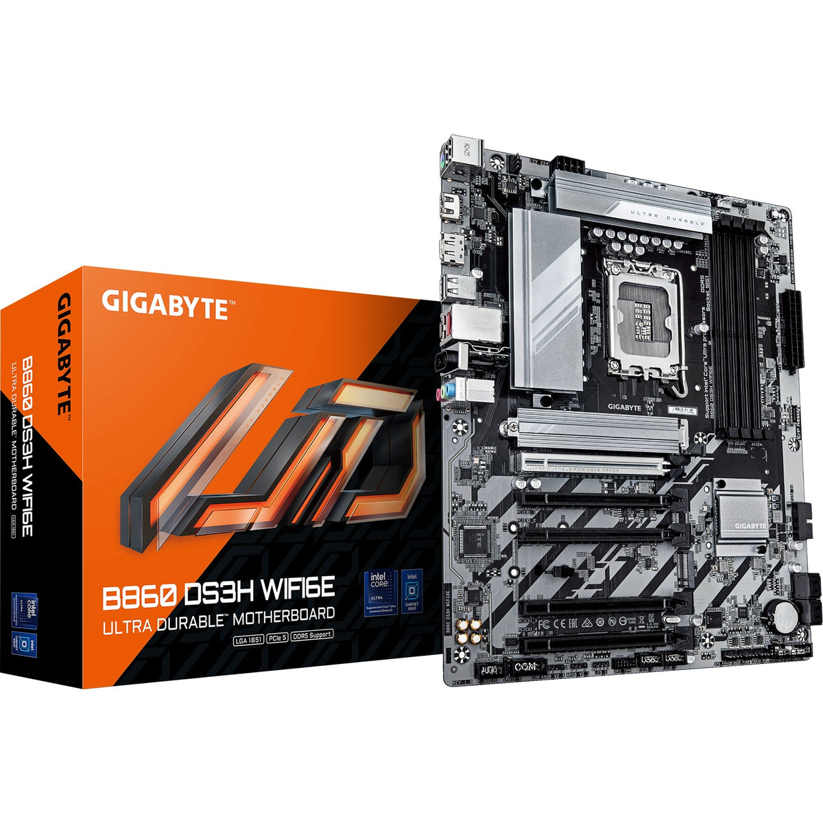 Scheda madre Gigabyte B860 DS3H WiFi 6E Socket 1851 (argento nero, RAID, 2,5 GB-LAN, WiFi 6E, BT, audio, ATX)