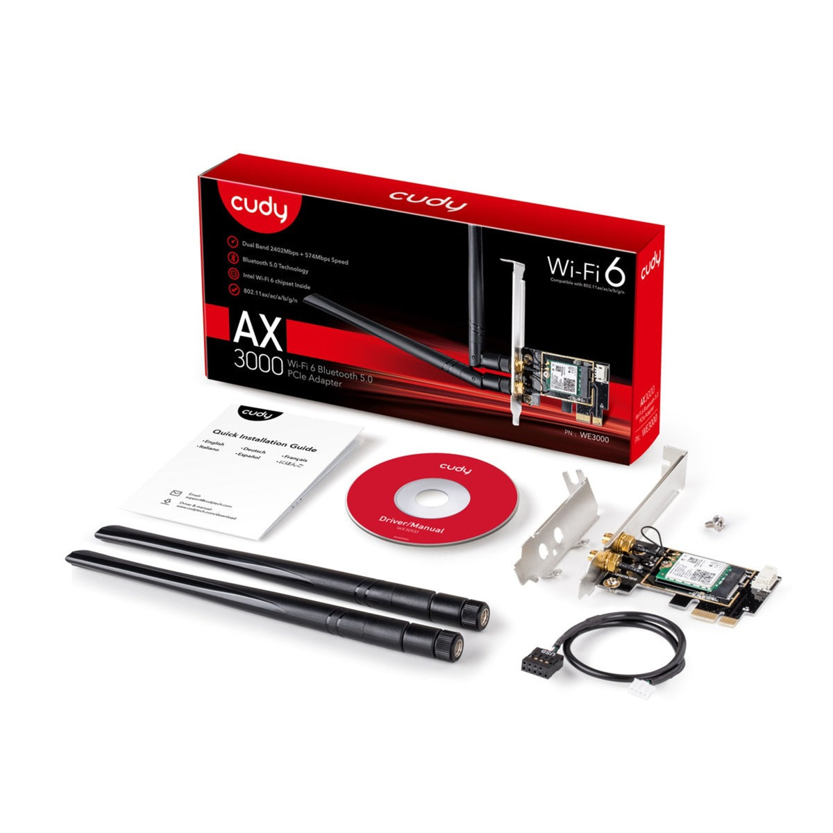 Adattatore WLAN Cudy AX3000 Wi-Fi 6 Bluetooth PCI-E (nero)