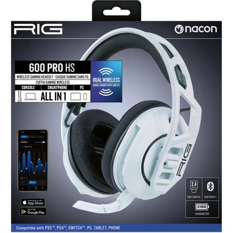Cuffie da gioco over-ear Nacon rig 600 pro HS (bianche, Playstation 5, Playstation 4, Windows, Nintendo Switch, Android, iOS)