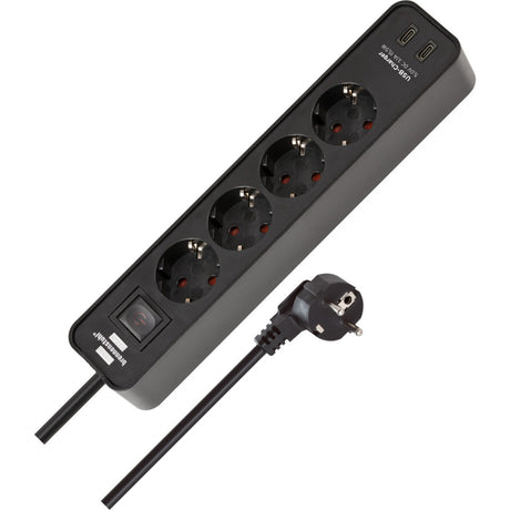 Brennerstuhl ecolor Ciabatta a 4 vie con 2 connessioni di ricarica USB, ciabatta (nero, 2x USB-C)