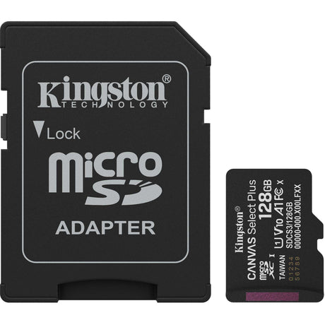 Scheda di memoria MicroSDXC Kingston Canvas Select Plus da 128 GB (nera, UHS-I U1, Classe 10, V10, incluso adattatore SD)