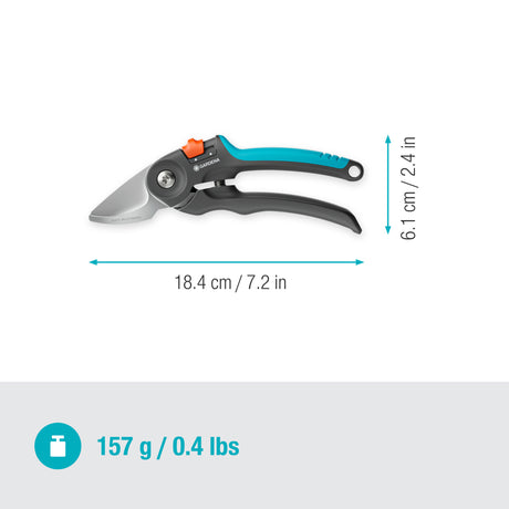 Forbici da potatura Gardena premiumcut per legno fresco con taglio bypass (grigio turchese, diametro di potatura 22 mm)