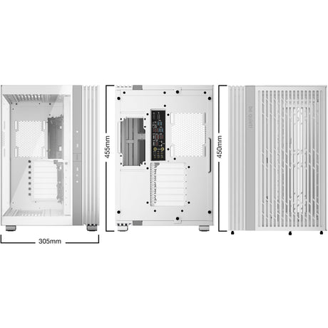 Silenzio! custodia midi tower base luminosa 600 dx (bianco | 2x USB-A | 1x USB-C | RGB | vetro temperato)