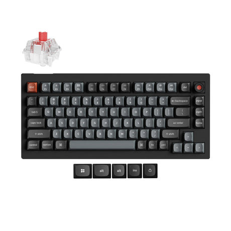 Keychron v1w-d1 8k qmk tastiera meccanica personalizzata cablata (nera, layout us (qwerty), super rossa, 75%, led rgb, pbt double-shot, hot swap, 8k, pulsante)