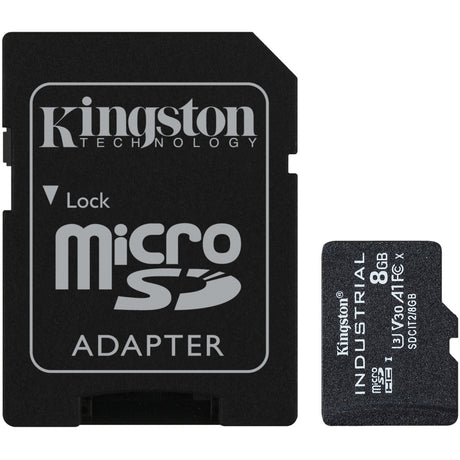 Scheda di memoria Kingston industriale microSDHC da 8 GB (nera, incluso adattatore SD, classe 10, UHS-I, U3, V30, A1)