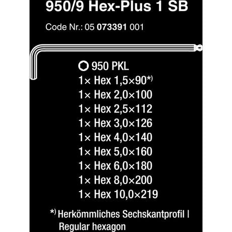 Set chiavi esagonali Wera 950 9 - 9 pezzi - 1,5-10 mm - 4013288030160