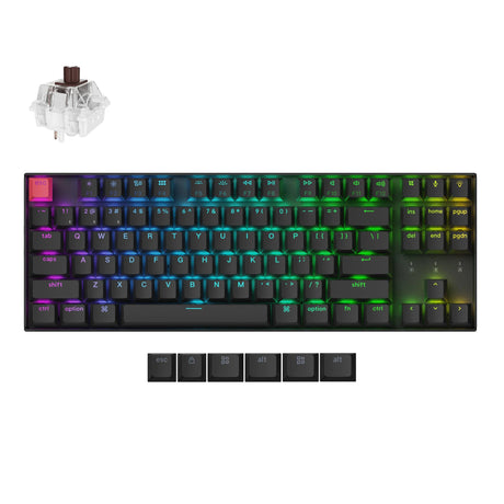 Tastiera meccanica Keychron k8x-h3 rgb (nera, layout us (qwerty), super marrone, 80% (tkl), rgb, copritasti cherry double-shot pbt, hot swap, bluetooth | usb-c)